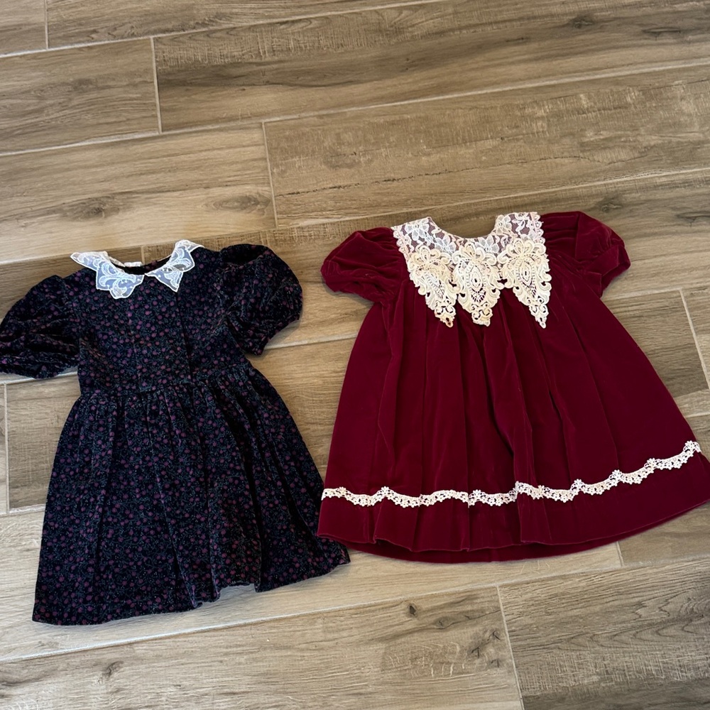 Vintage lot of 2 Bonnie Jean and Peaches N Cream 4T velvet fancy dresses